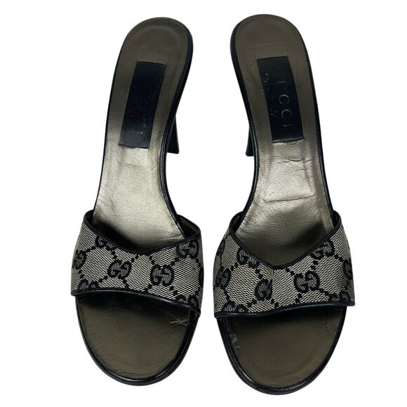 Gucci Tom Ford GG Gray Monogram Block Open Toe Heel 6.5 - Picture 2 of 8